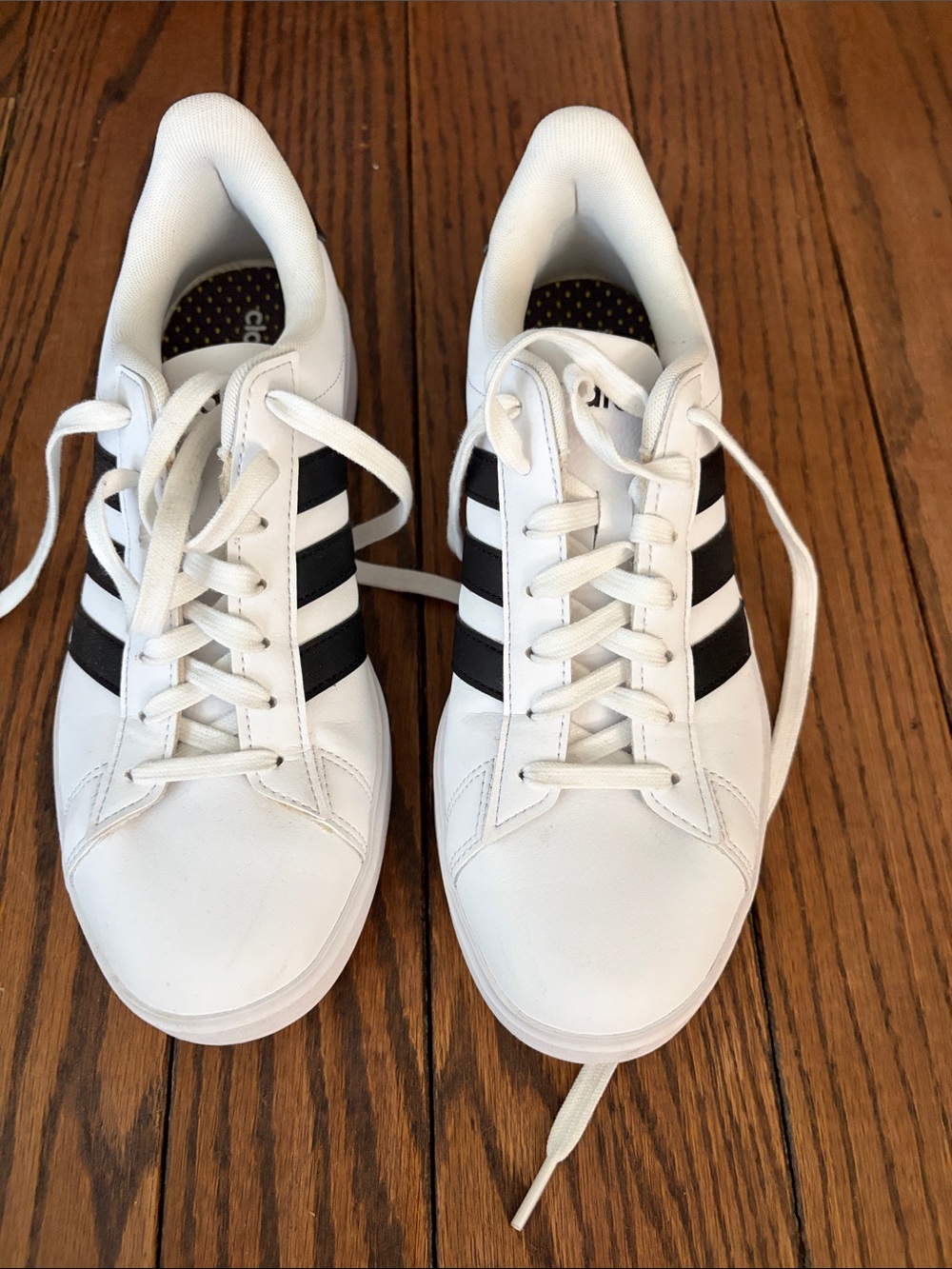 adidas White Sneakers with Black Stripes - Women's Casual
